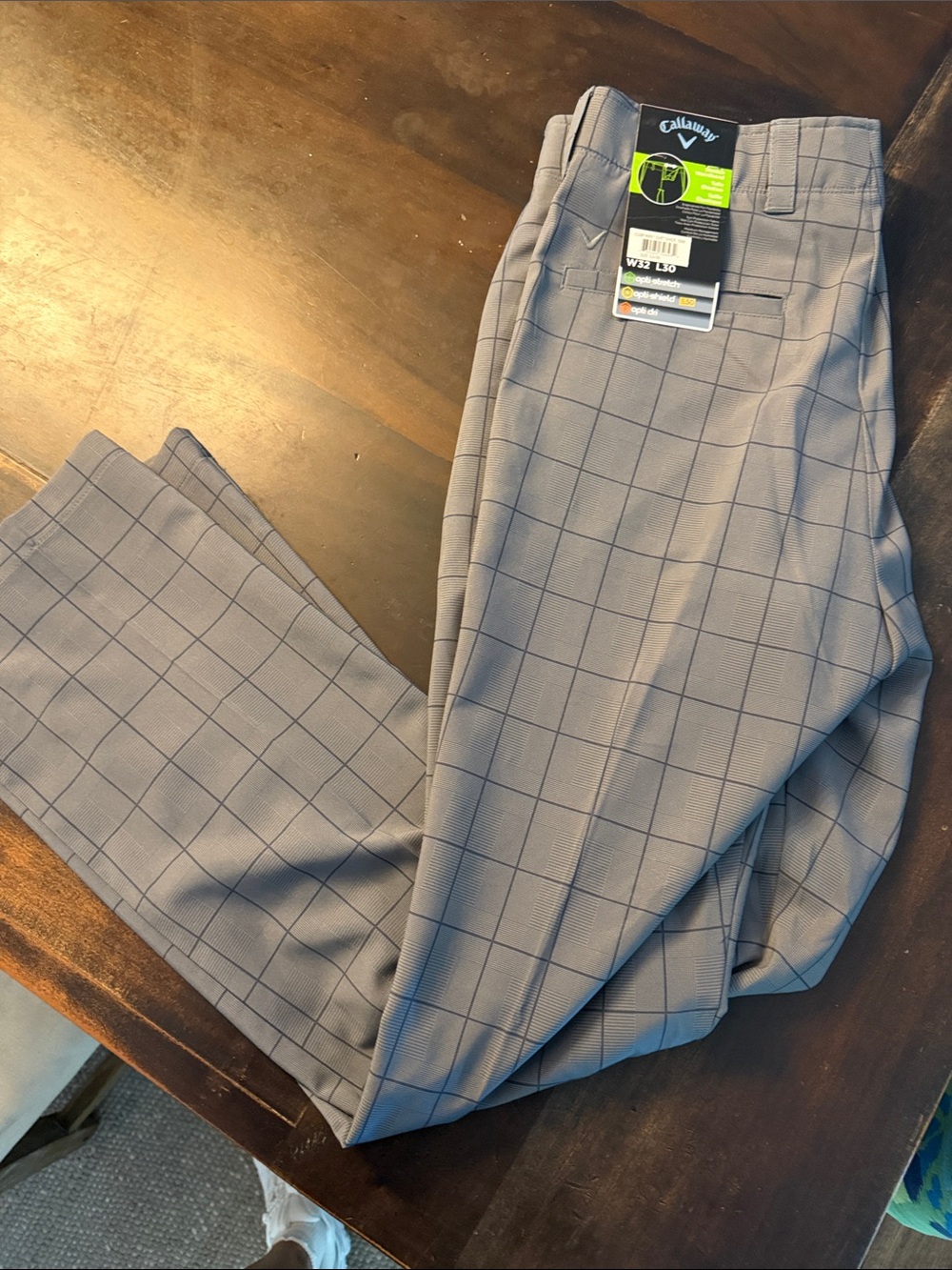 Callaway Light Gray Windowpane Golf Pants with Navy Grid